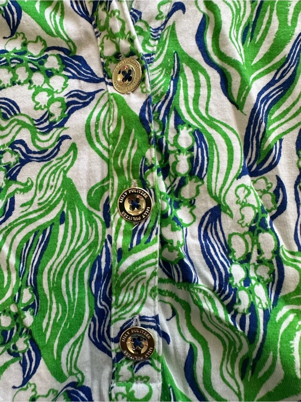 Lilly Pulitzer Green and Blue Abstract Print Button-Down Top